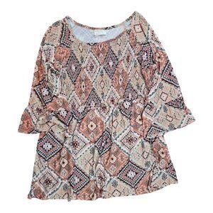 Bobbie Brooks Knit Boho Peasant Style Knit 3/4 Sleeve Top Size 2X